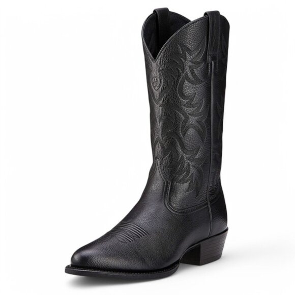 Ariat Men's Size 10.5 Black Deertan Leather Heritage R Toe Cowboy Western Boot - Picture 6 of 14